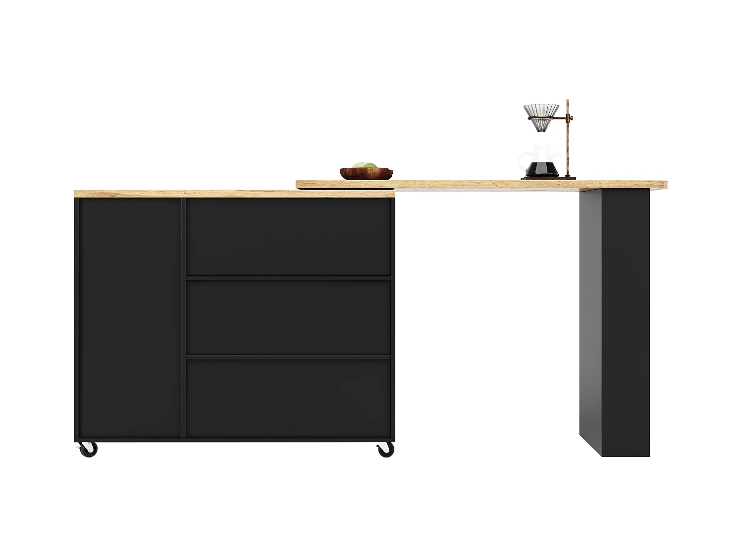 Buffet、Meuble de bar rotatif - MDF - 3 tiroirs et 2 portes - Noir