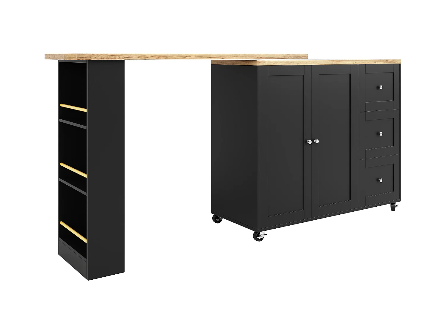 Buffet、Meuble de bar rotatif - MDF - 3 tiroirs et 2 portes - Noir