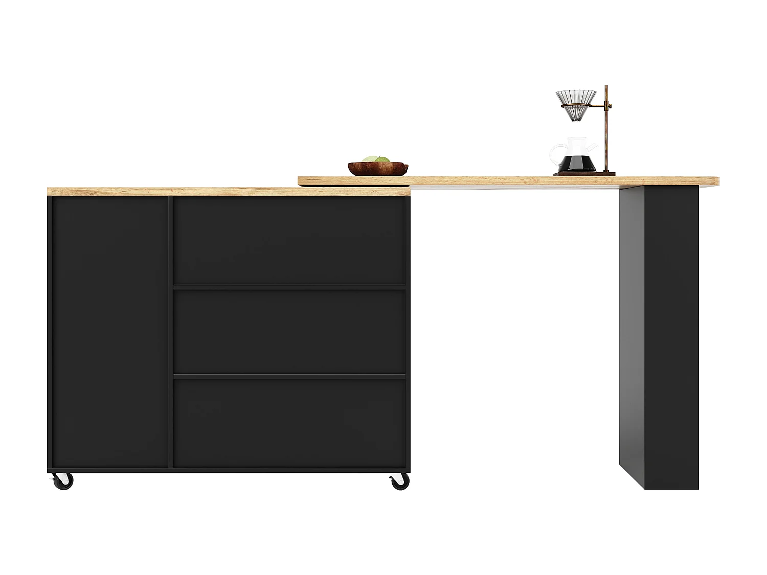 Sideboard, drehbarer Barschrank – MDF – 3 Schubladen und 2 Türen – Schwarz