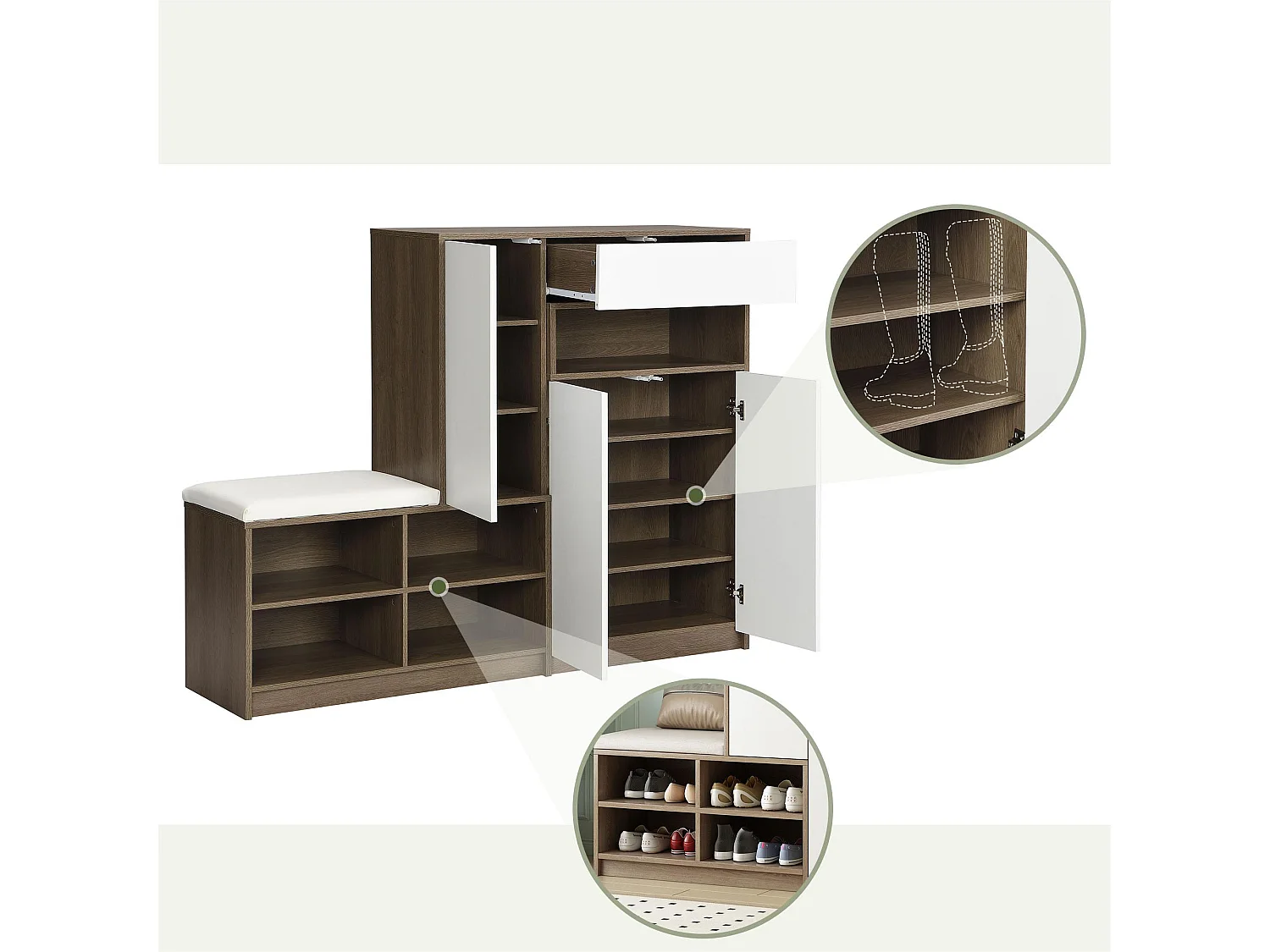 Meuble à chaussures multifonctionnelle - avec un siège rembourré - grand espace de rangement - Blanc