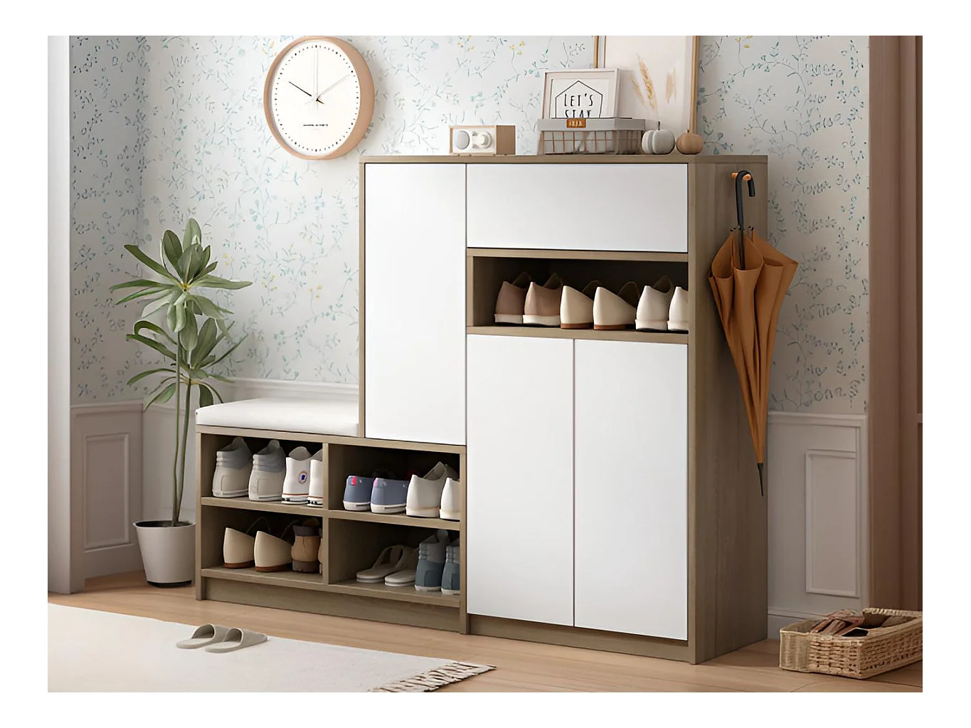 Meuble à chaussures multifonctionnelle - avec un siège rembourré - grand espace de rangement - Blanc