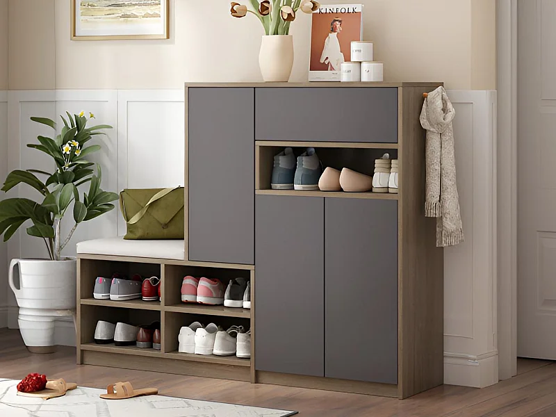 Meuble à chaussures multifonctionnelle - avec un siège rembourré - grand espace de rangement - Noir