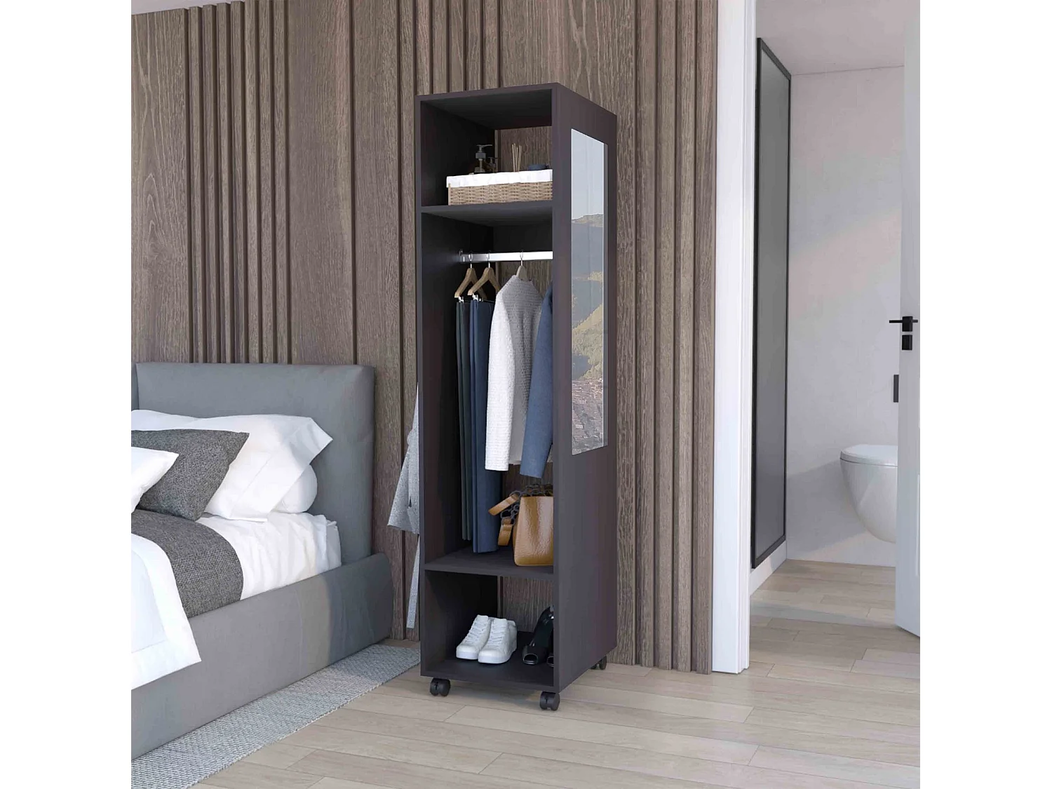 Armadio Custer da 160 cm con specchio, wengé