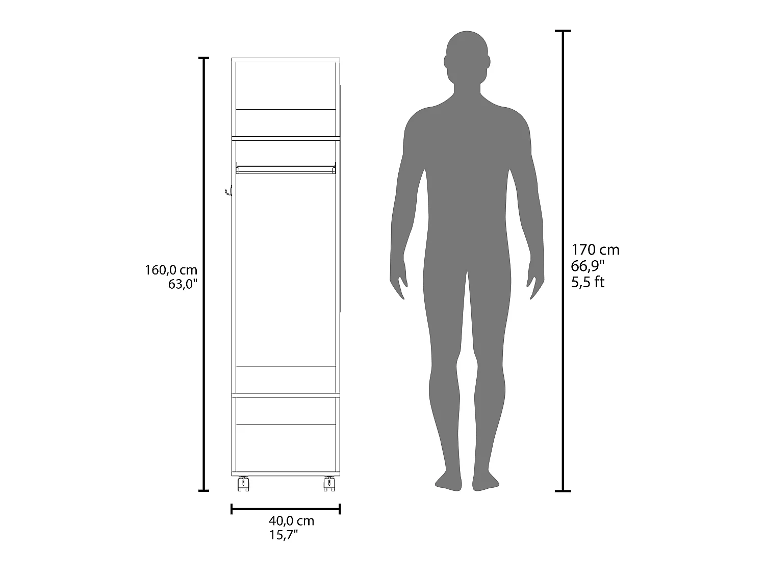 Armadio Custer da 160 cm con specchio, wengé