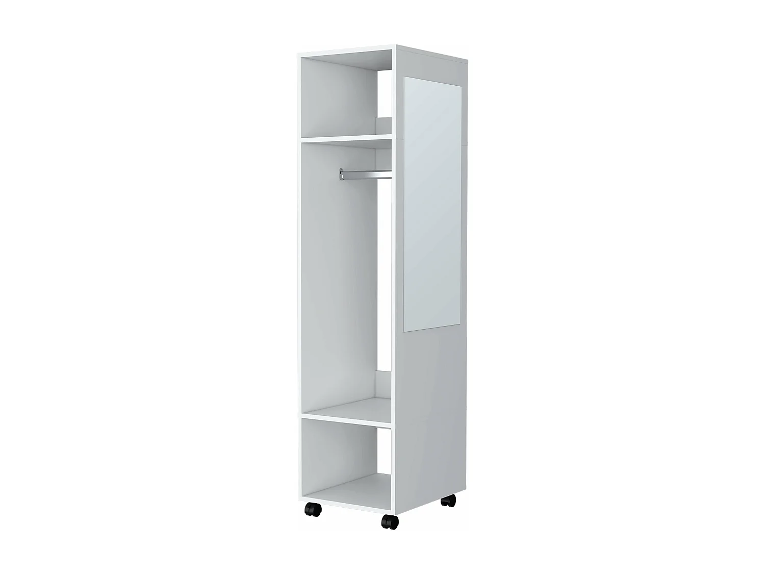 Armoire en mélamine Kronospan, trois étagères, tringle à vêtements et miroir inclus, Blanc, 160 cm X 40 cm X 48 cm
