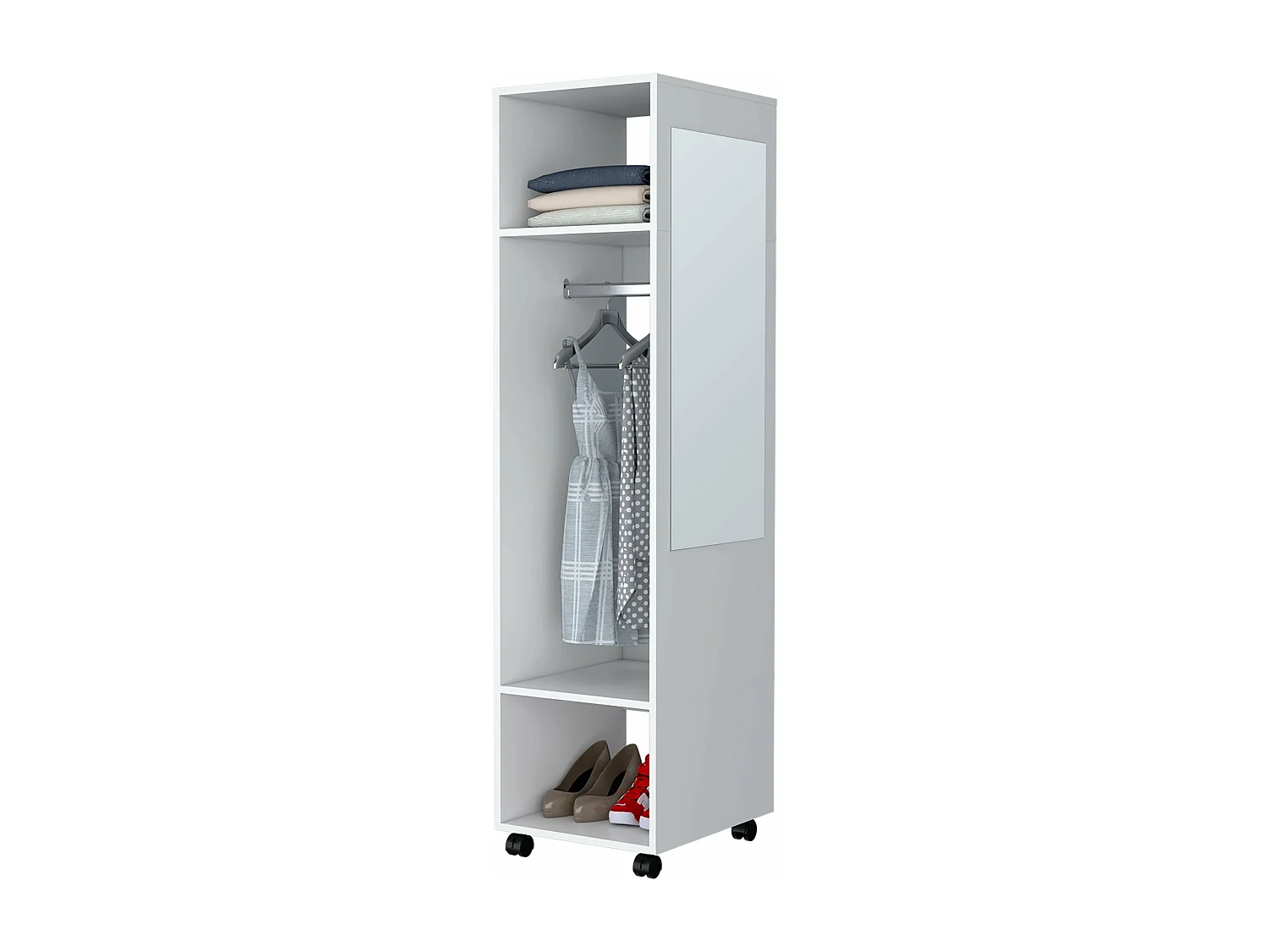 Armoire en mélamine Kronospan, trois étagères, tringle à vêtements et miroir inclus, Blanc, 160 cm X 40 cm X 48 cm