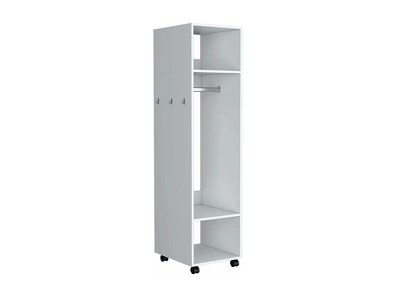 Armário em melamina Kronospan, três prateleiras, varão para roupa e espelho incluídos, Branco, 160 cm X 40 cm X 48 cm