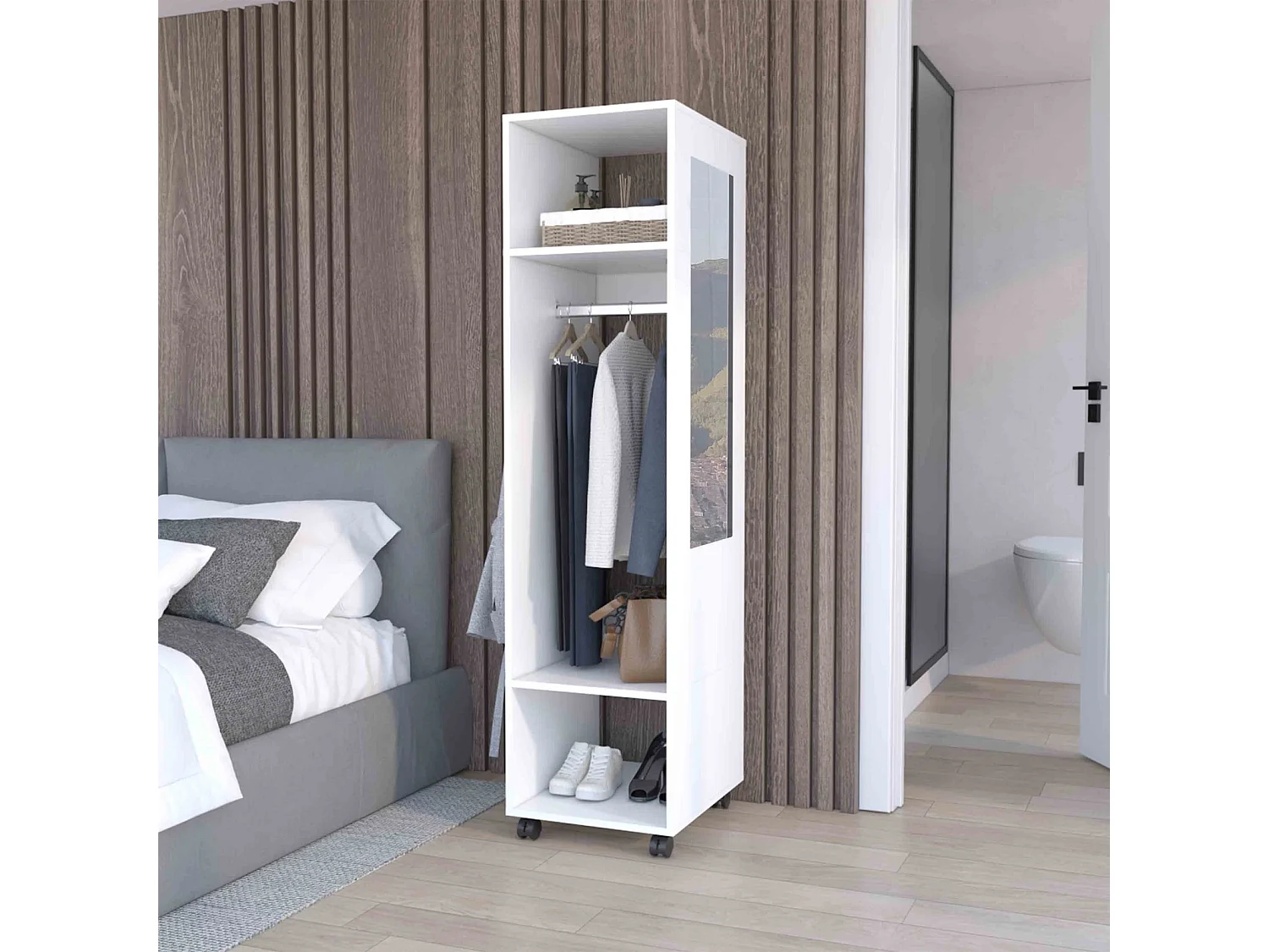 Roupeiro Custer de 160 cm com espelho, branco
