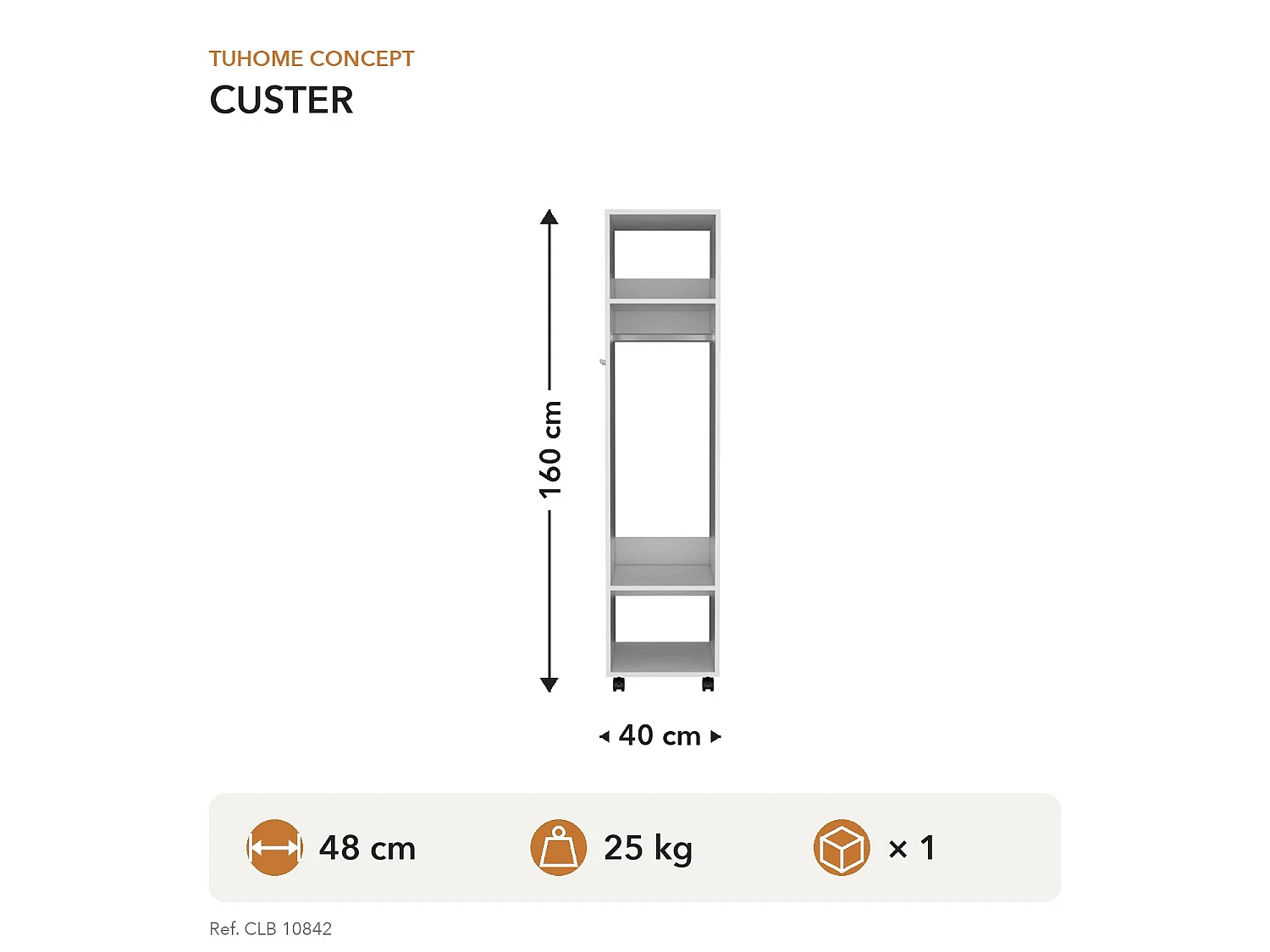 Roupeiro Custer de 160 cm com espelho, branco
