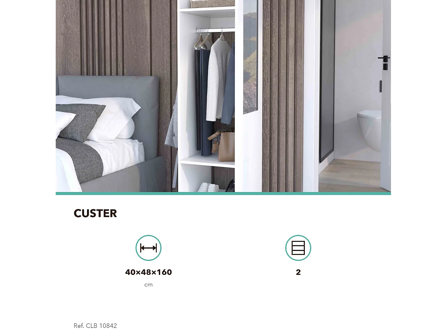 Roupeiro Custer de 160 cm com espelho, branco