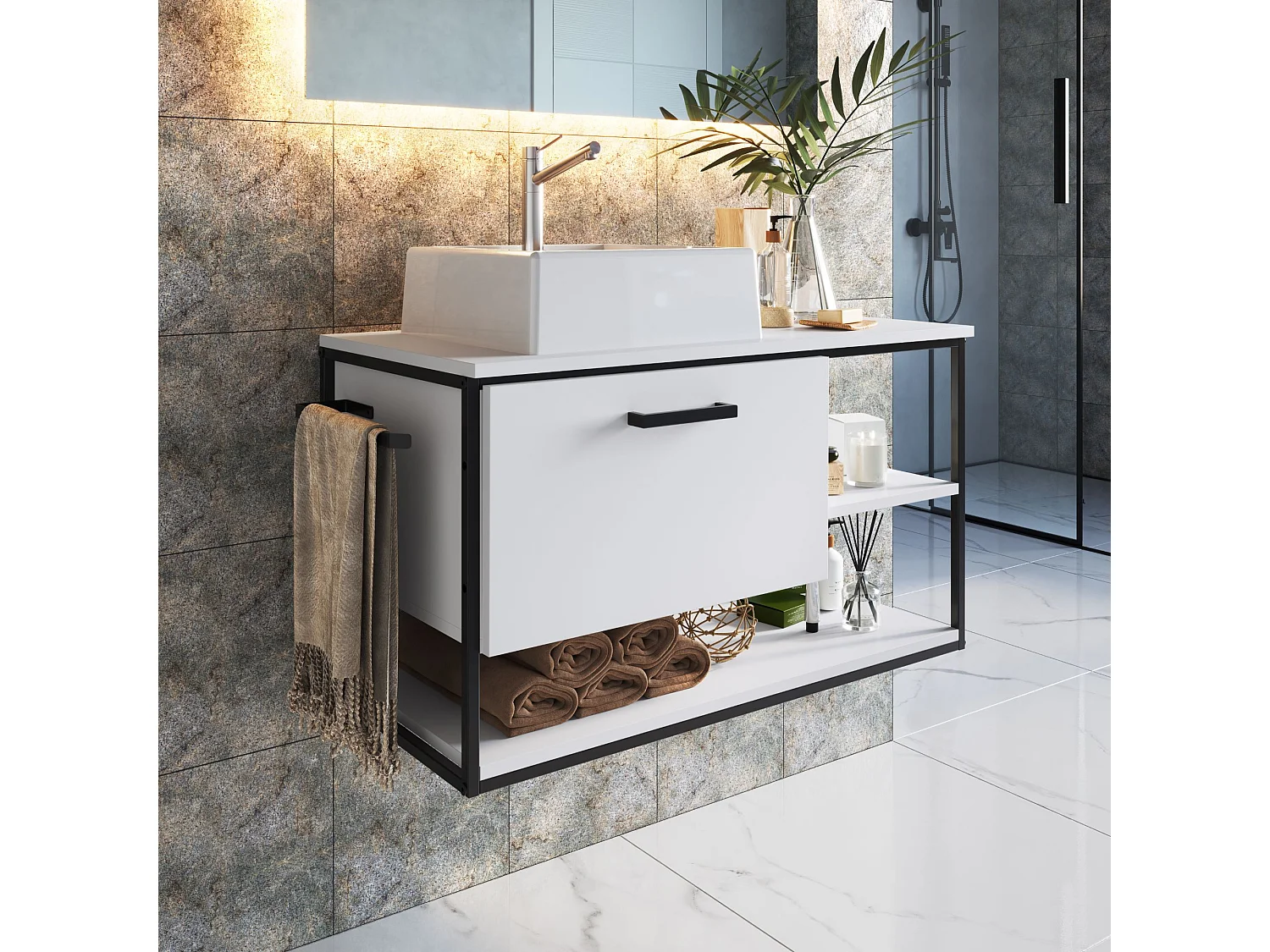 Mueble De Baño Con Encimera 80 Cm Blanco