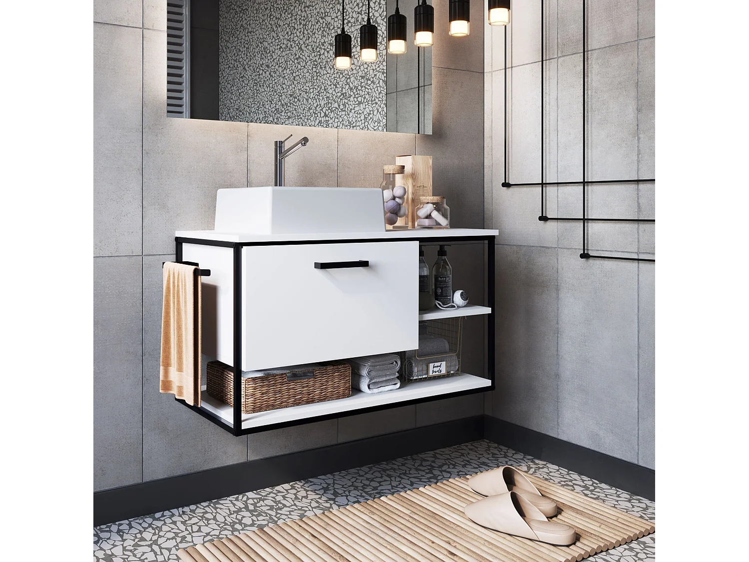 Mueble De Baño Con Encimera 80 Cm Blanco