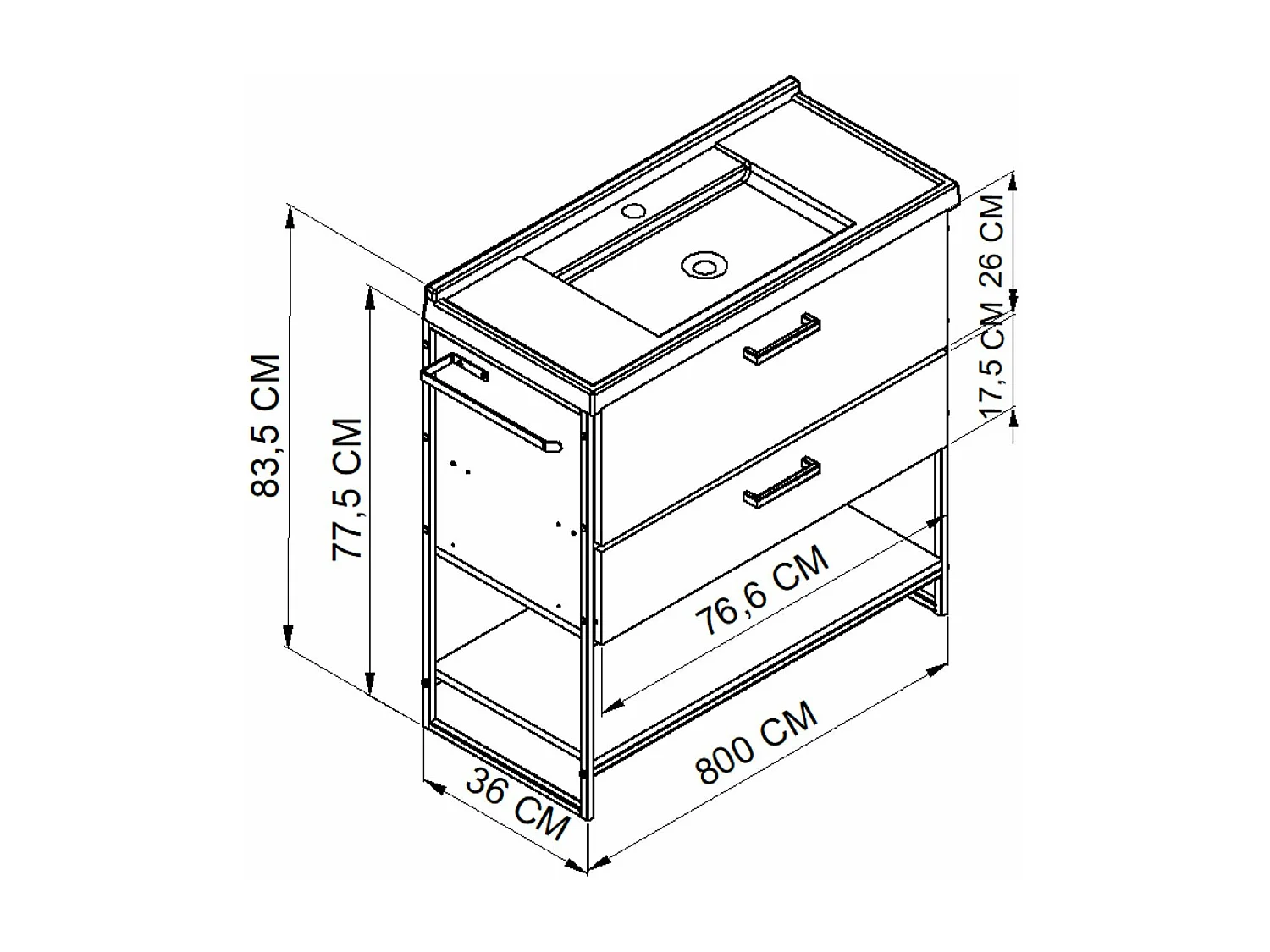 Mueble De Baño 80 Cm Con 2 Cajones Y Encimera Blanco/Miel