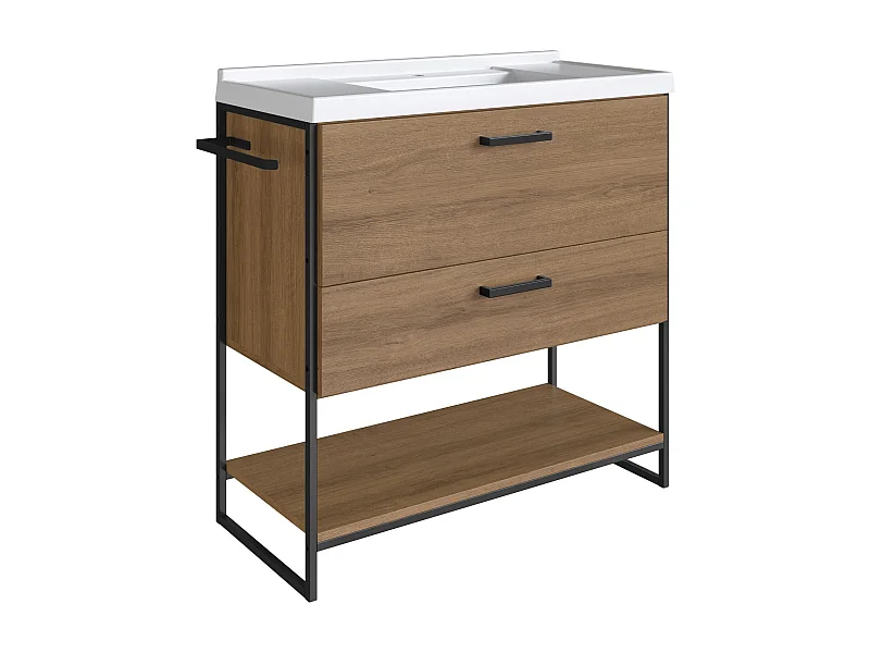 Mueble De Baño 80 Cm Con 2 Cajones Y Encimera Blanco/Miel