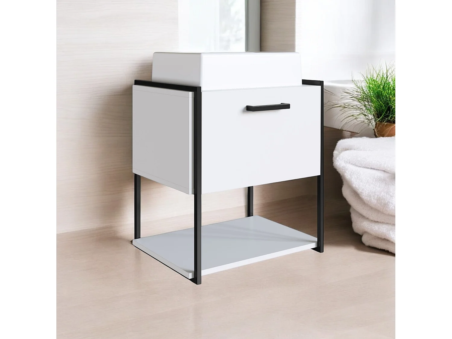 Mueble De Baño Grafito Con Encimera De 50 Cm Blanco