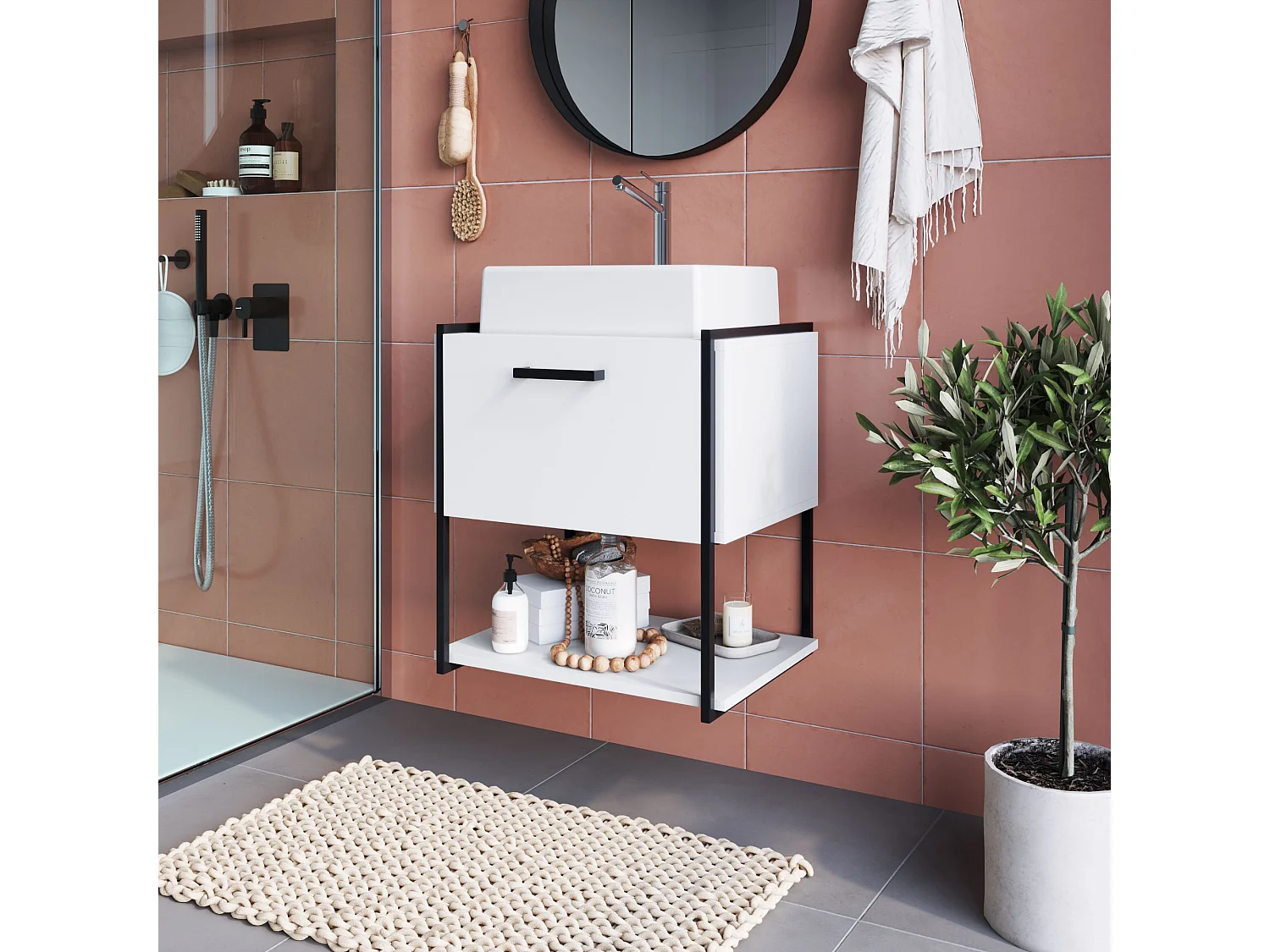 Mueble De Baño Grafito Con Encimera De 50 Cm Blanco