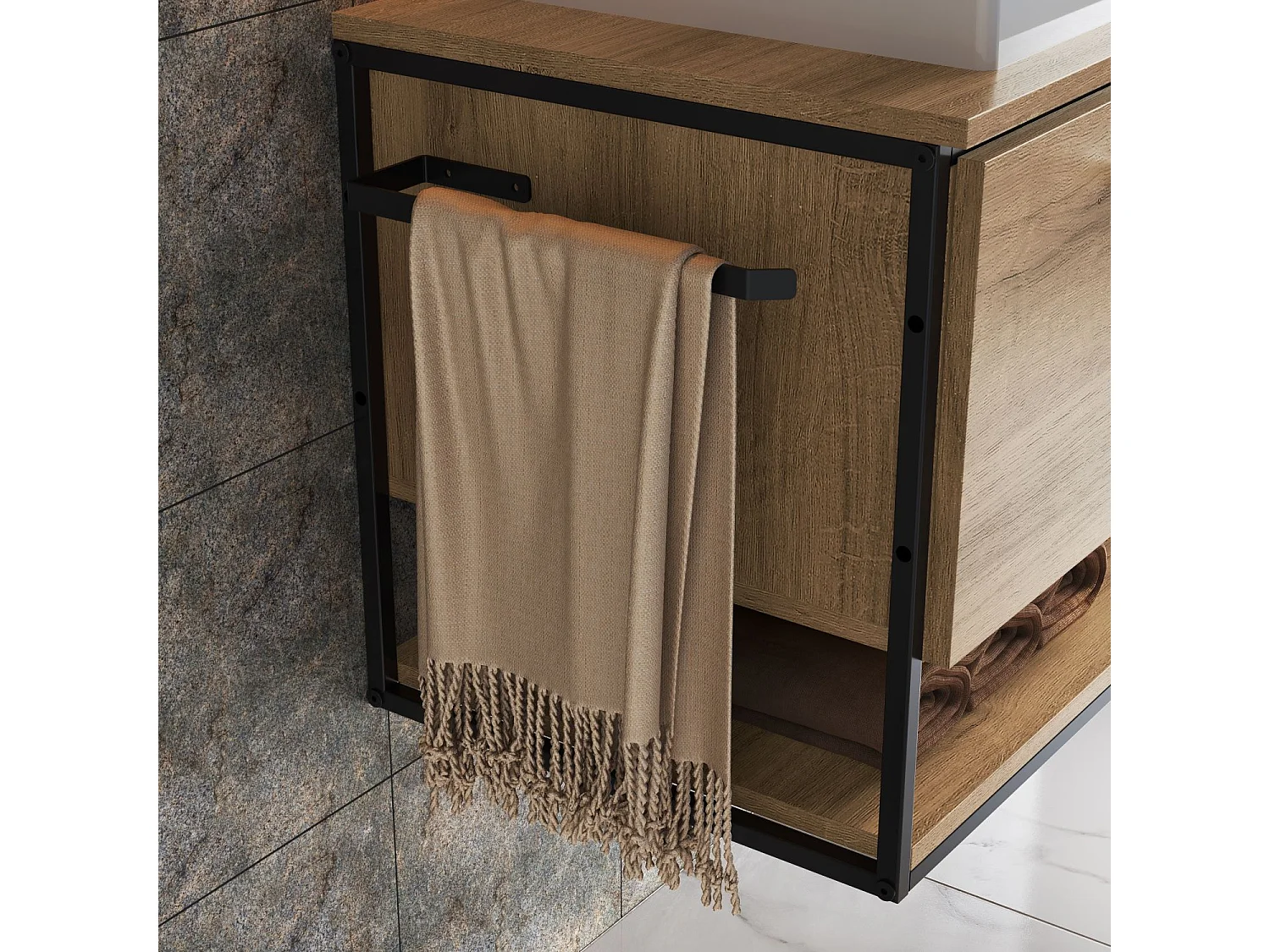 Mueble De Baño Con Encimera 80 Cm Negro/Miel