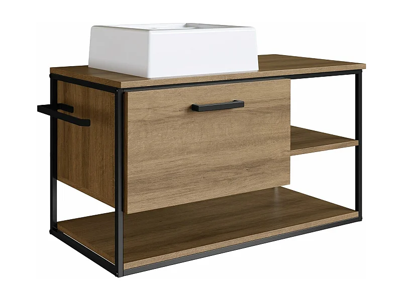 Mueble De Baño Con Encimera 80 Cm Negro/Miel