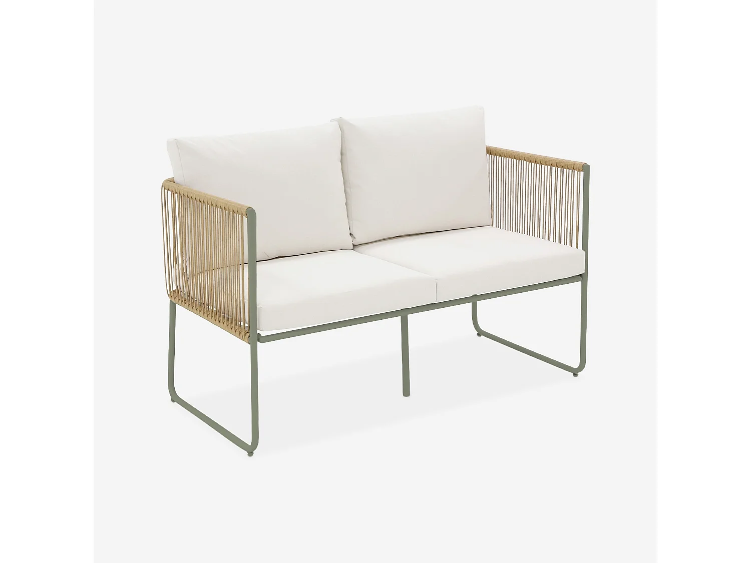 Conjunto de muebles de jardín, ratán y acero de 4 plazas verde kaki