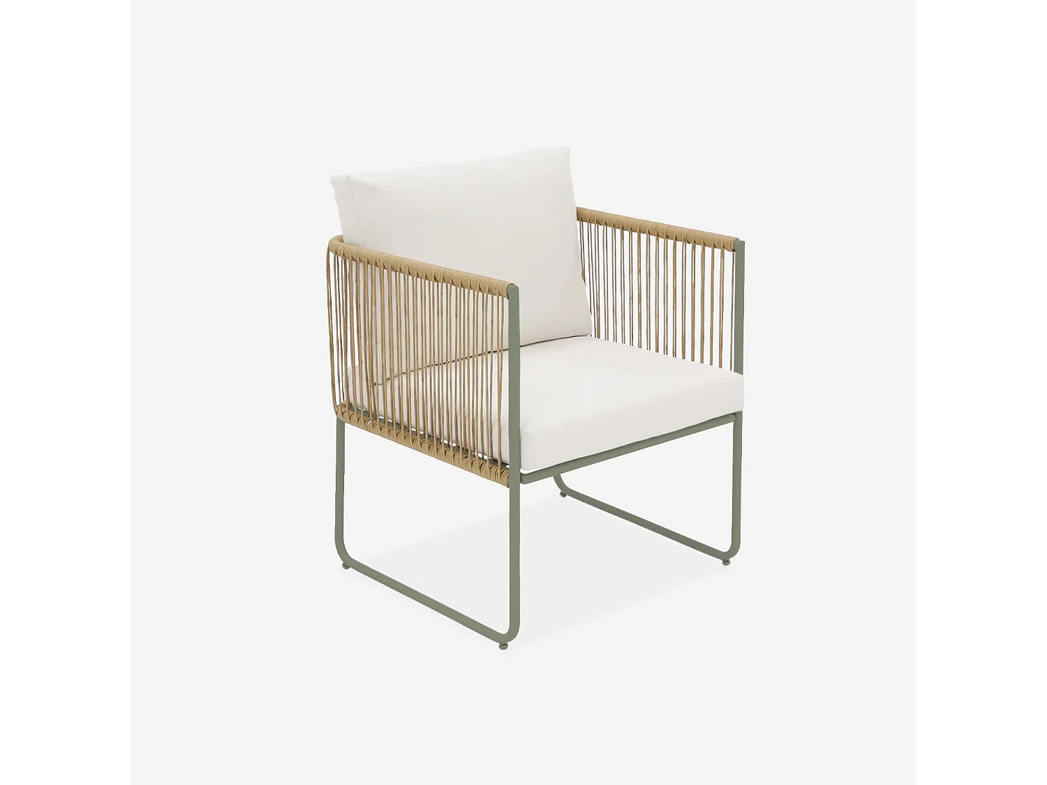 Conjunto de muebles de jardín, ratán y acero de 4 plazas verde kaki