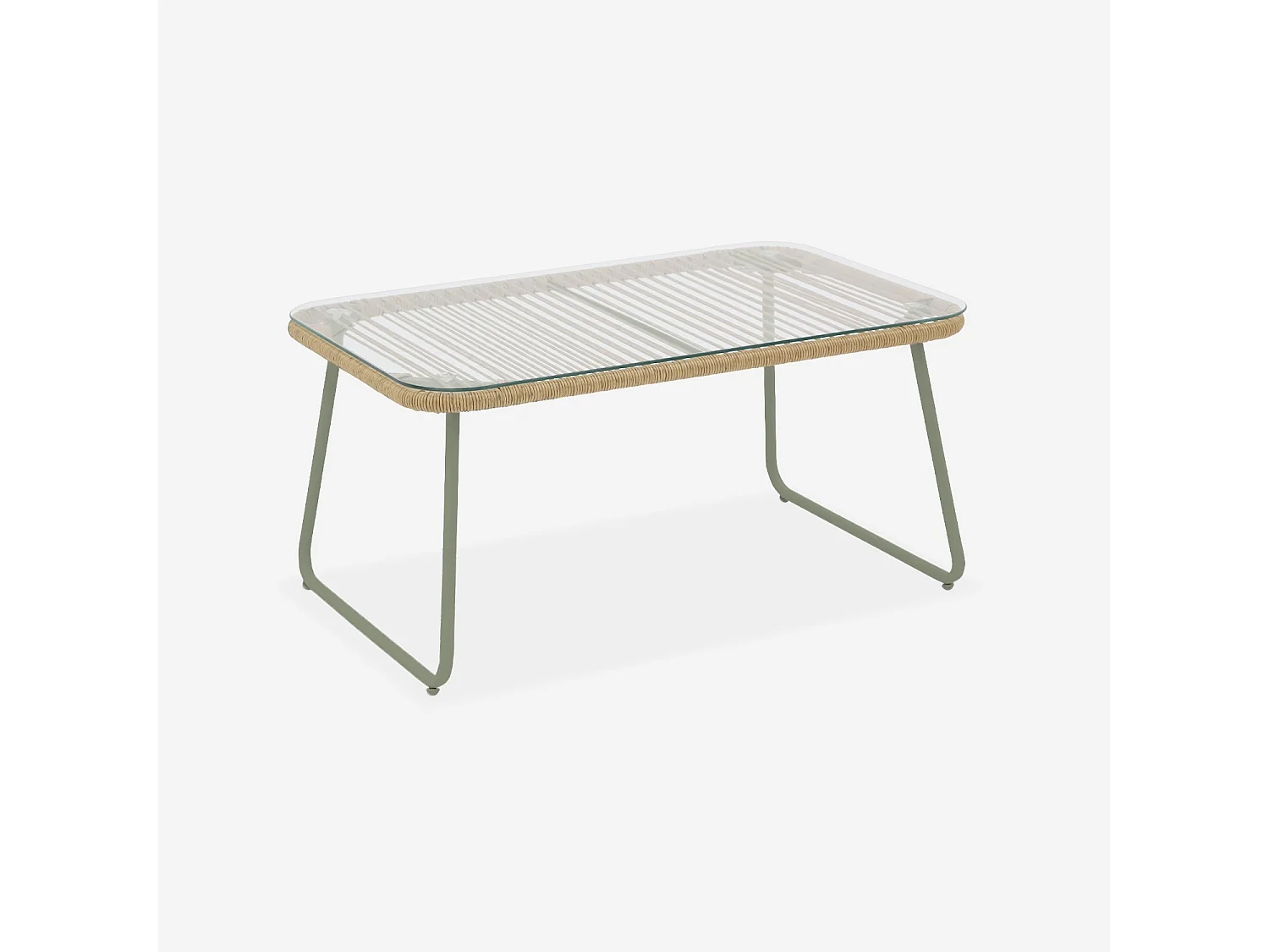 Conjunto de muebles de jardín, ratán y acero de 4 plazas verde kaki