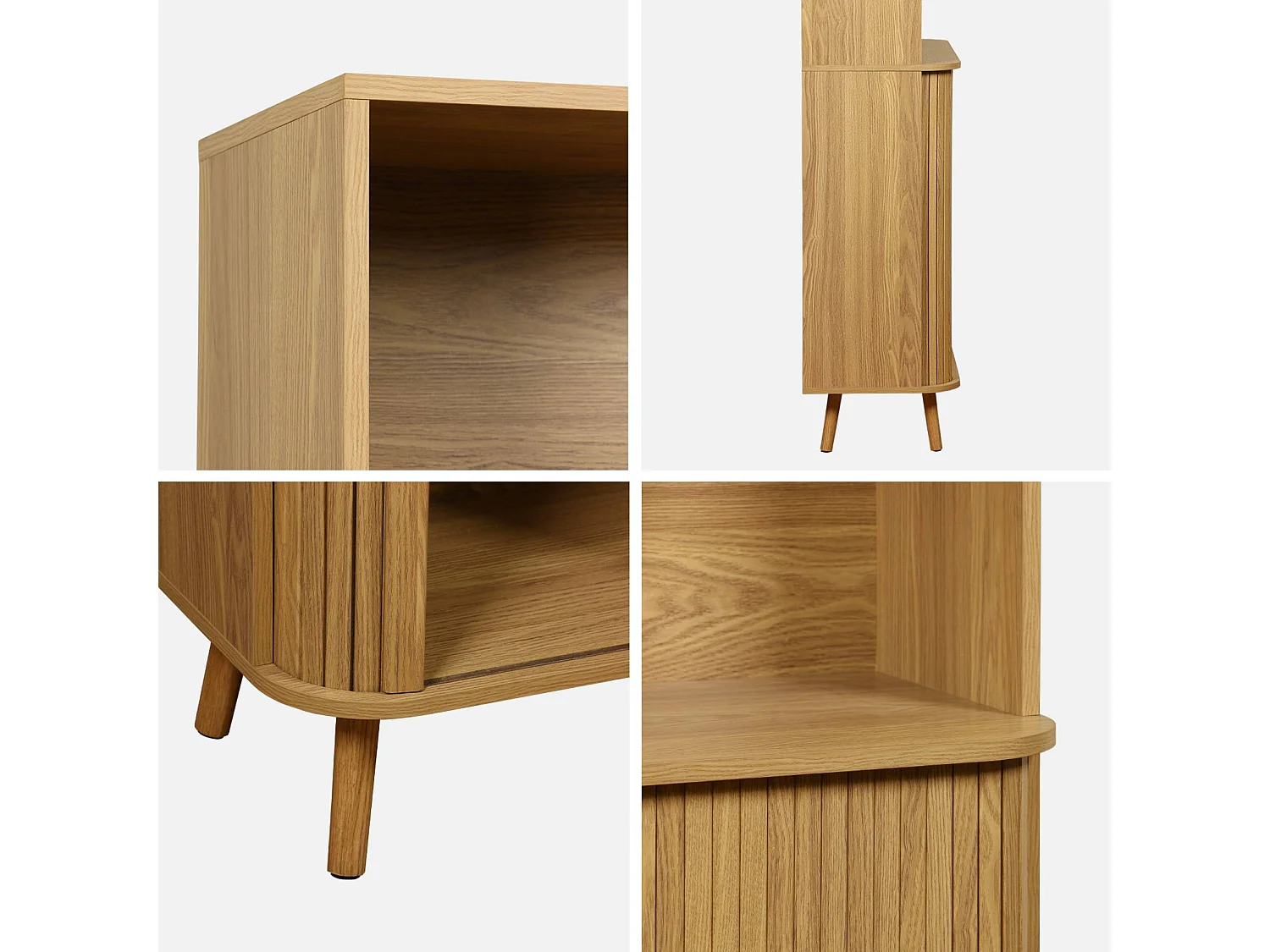 Estantería escandinavo, 2 puertas correderas, 4 niveles natural