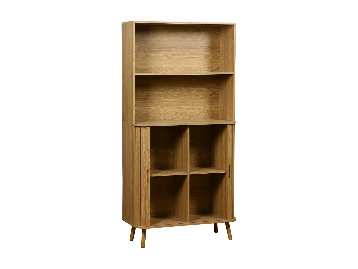 Estantería escandinavo, 2 puertas correderas, 4 niveles natural