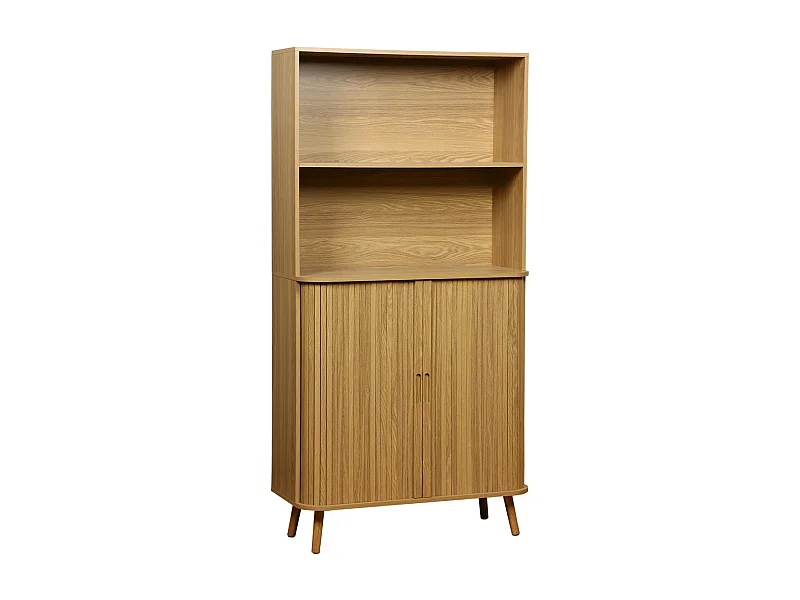 Estantería escandinavo, 2 puertas correderas, 4 niveles natural