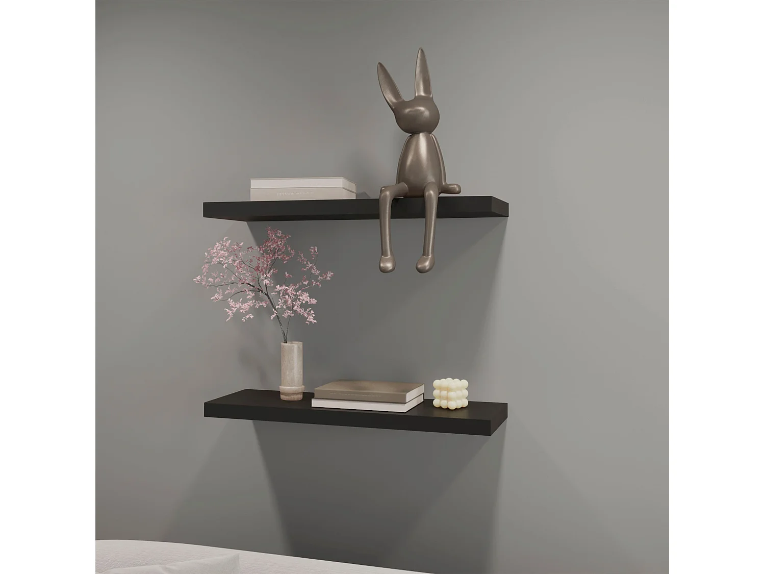 Mensola galleggiante nera in melamina con 2 ripiani, 3,8 cm X 80 cm X 25 cm