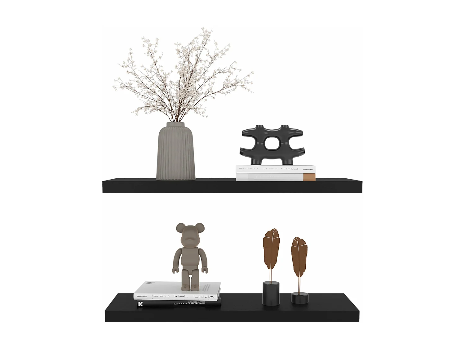 Mensola galleggiante nera in melamina con 2 ripiani, 3,8 cm X 80 cm X 25 cm