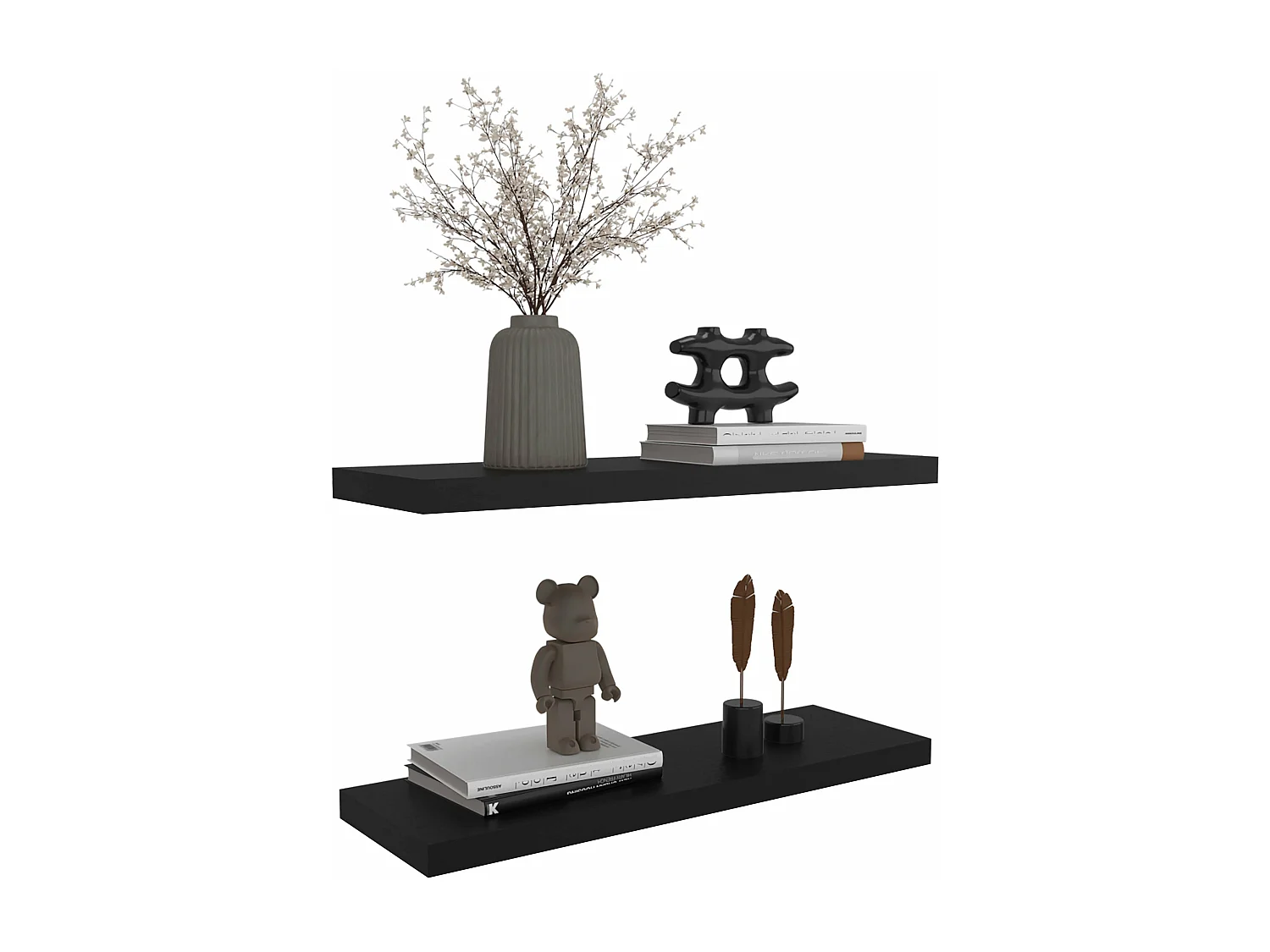 Mensola galleggiante nera in melamina con 2 ripiani, 3,8 cm X 80 cm X 25 cm