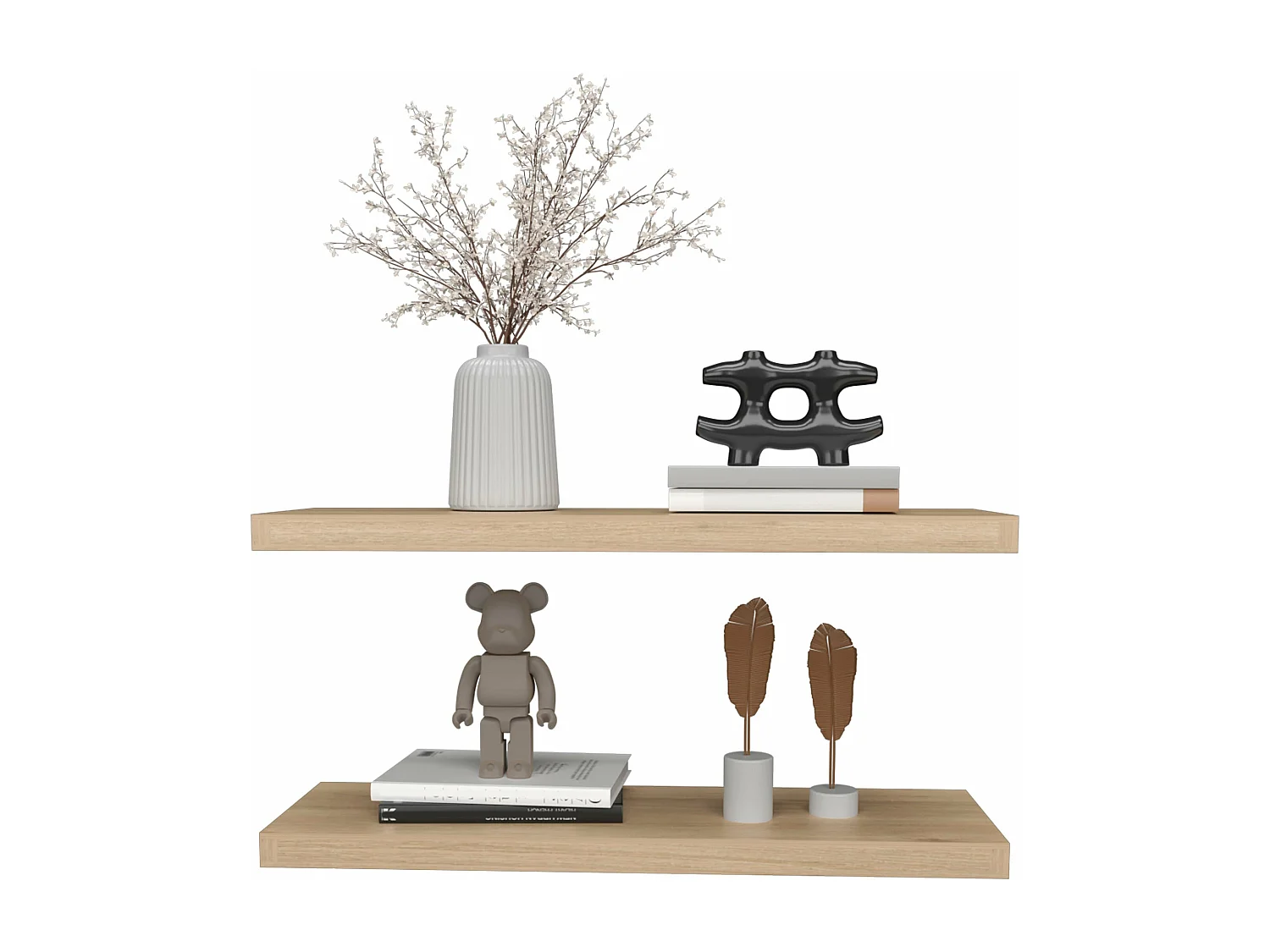 Mensola galleggiante rovere in melamina con 2 ripiani , 3,8 cm X 80 cm X 25 cm