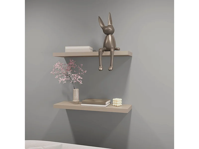 Etagère flottante en mélamine taupe avec 2 étagères , 3.8 cm X 80 cm X 25 cm