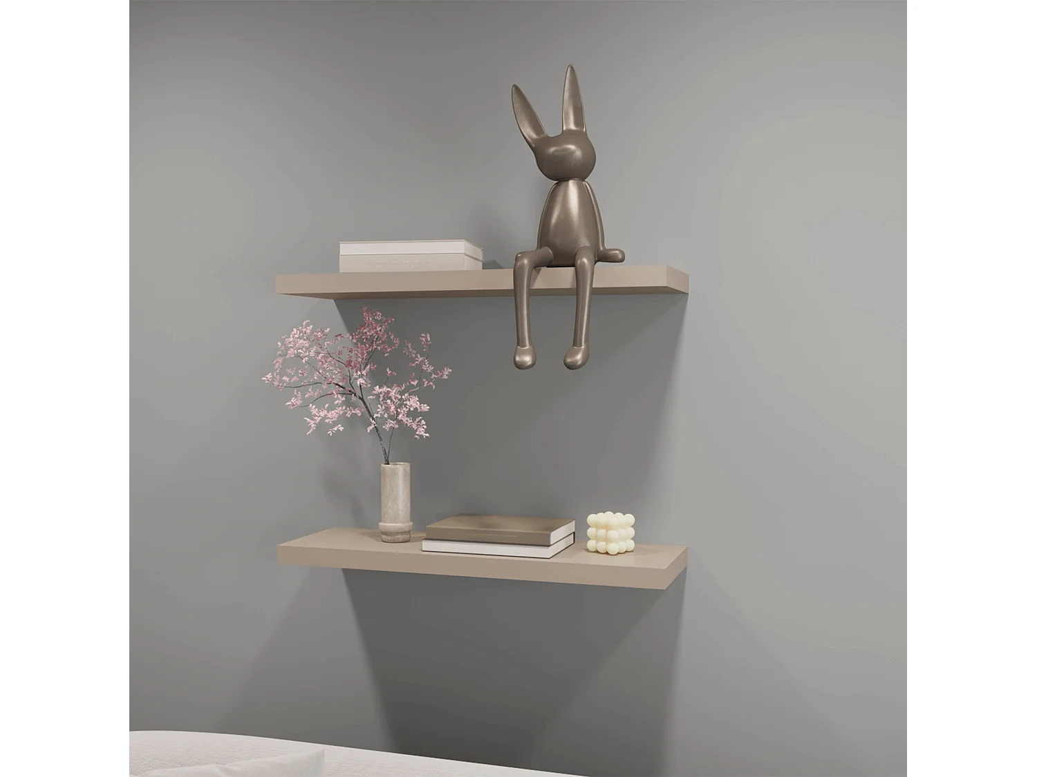 Prateleira flutuante em melamina taupe com 2 prateleiras , 3,8 cm X 80 cm X 25 cm