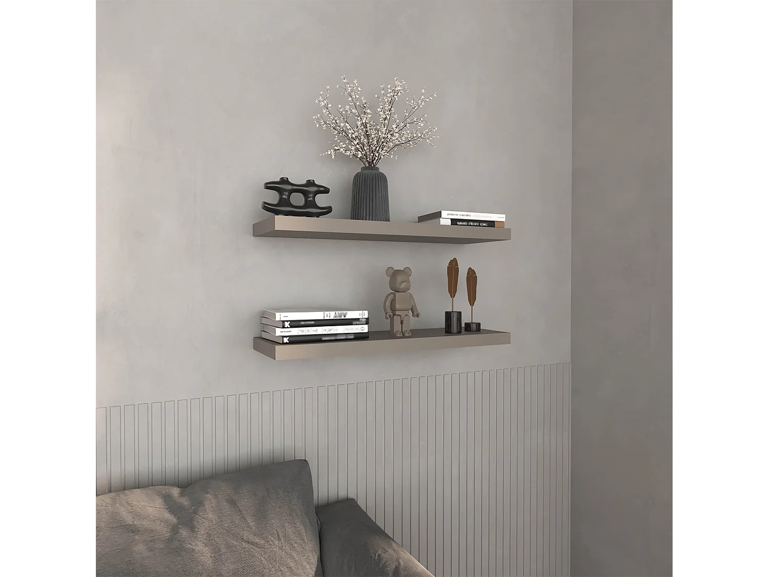 Prateleira flutuante em melamina taupe com 2 prateleiras , 3,8 cm X 80 cm X 25 cm