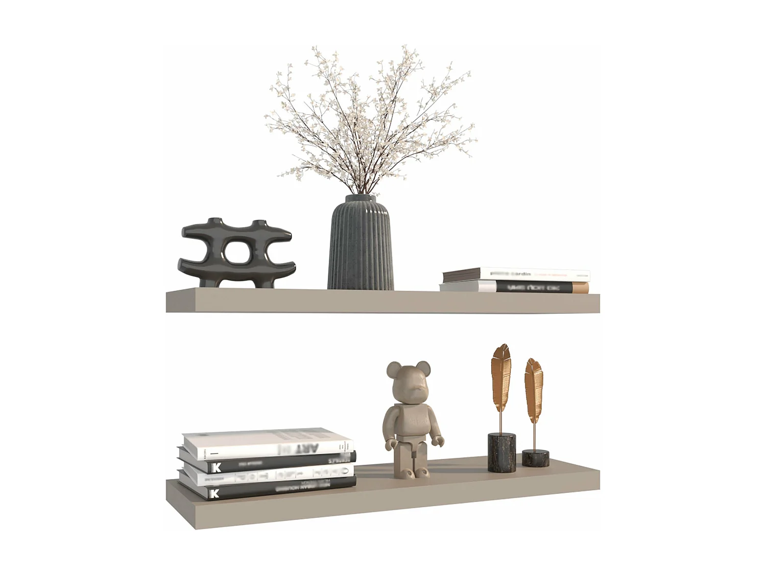 Prateleira flutuante em melamina taupe com 2 prateleiras , 3,8 cm X 80 cm X 25 cm