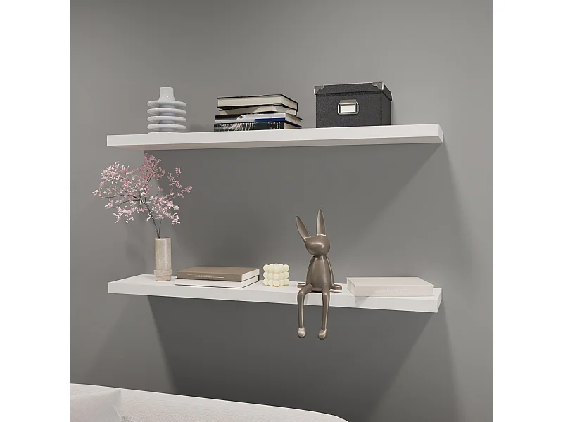 Estante flotante blanco en melamina con 2 estantes , 3.8 cm  X 120 cm  X 25 cm