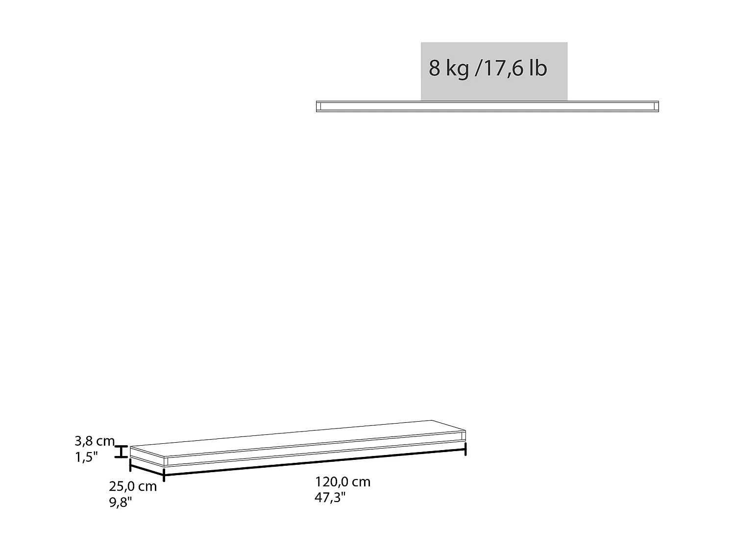 Estante flotante blanco en melamina con 2 estantes , 3.8 cm  X 120 cm  X 25 cm