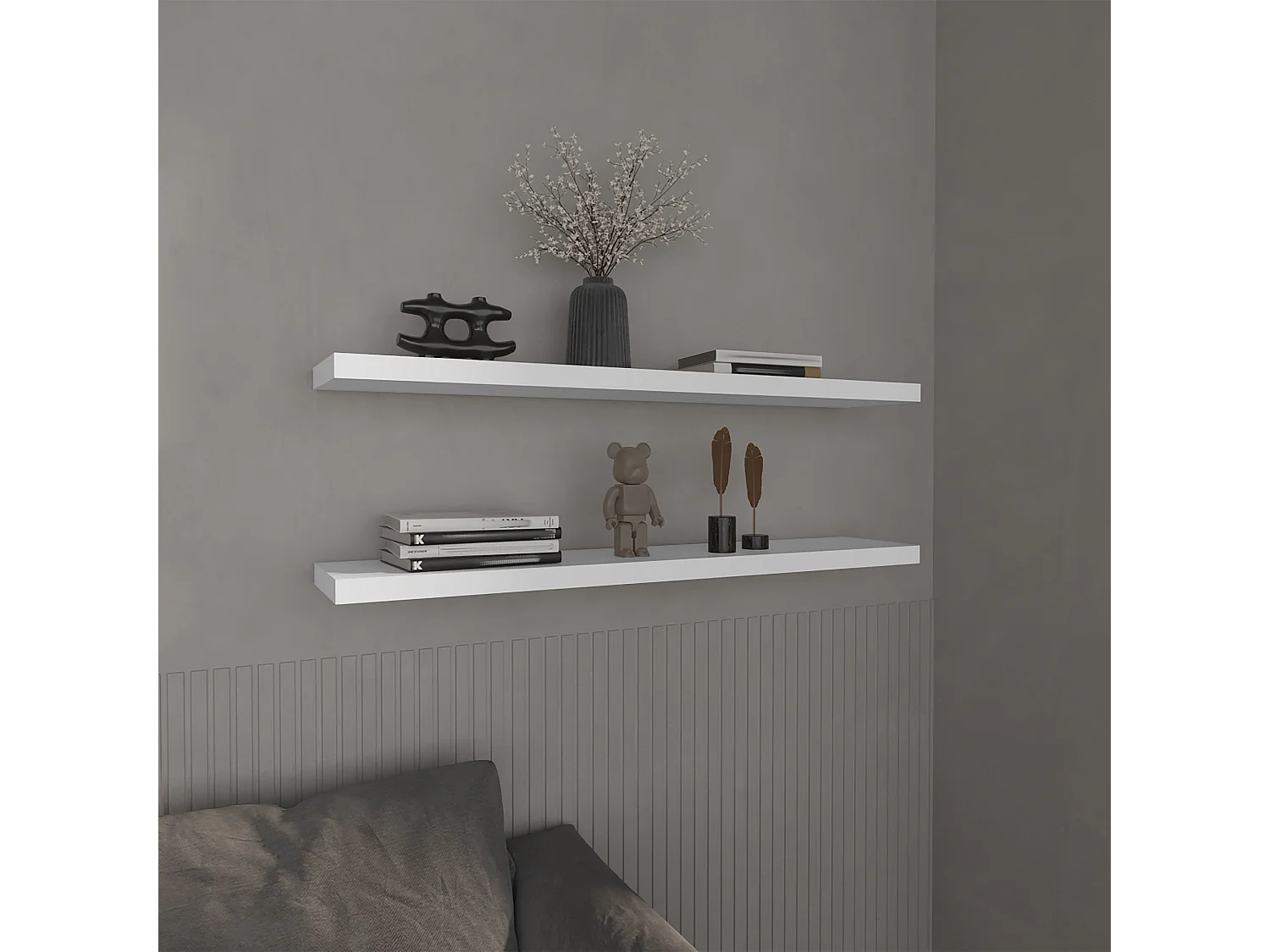 Estante flotante blanco en melamina con 2 estantes , 3.8 cm  X 120 cm  X 25 cm