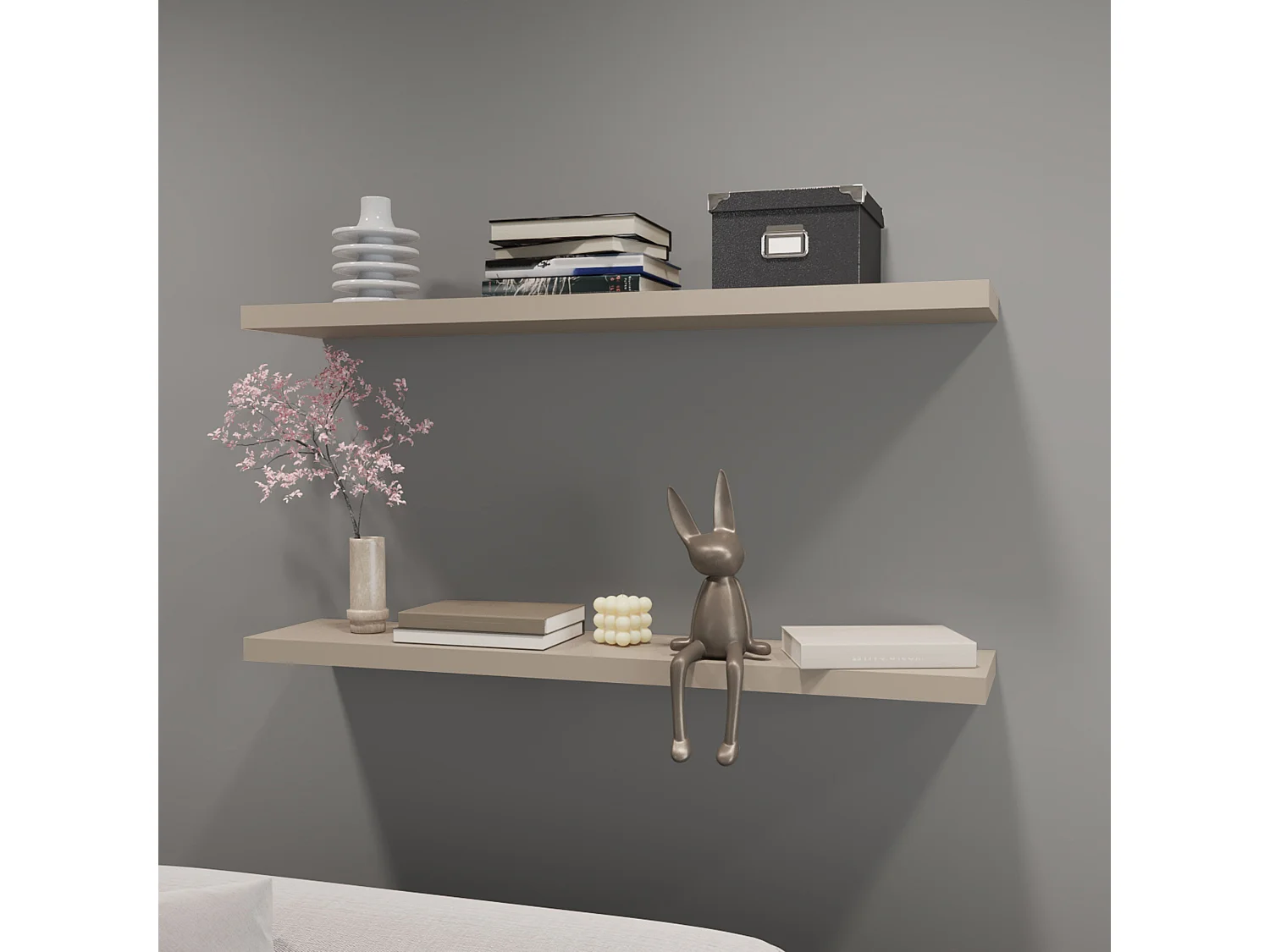 Prateleira flutuante em melamina taupe com 2 prateleiras , 3,8 cm X 120 cm X 25 cm