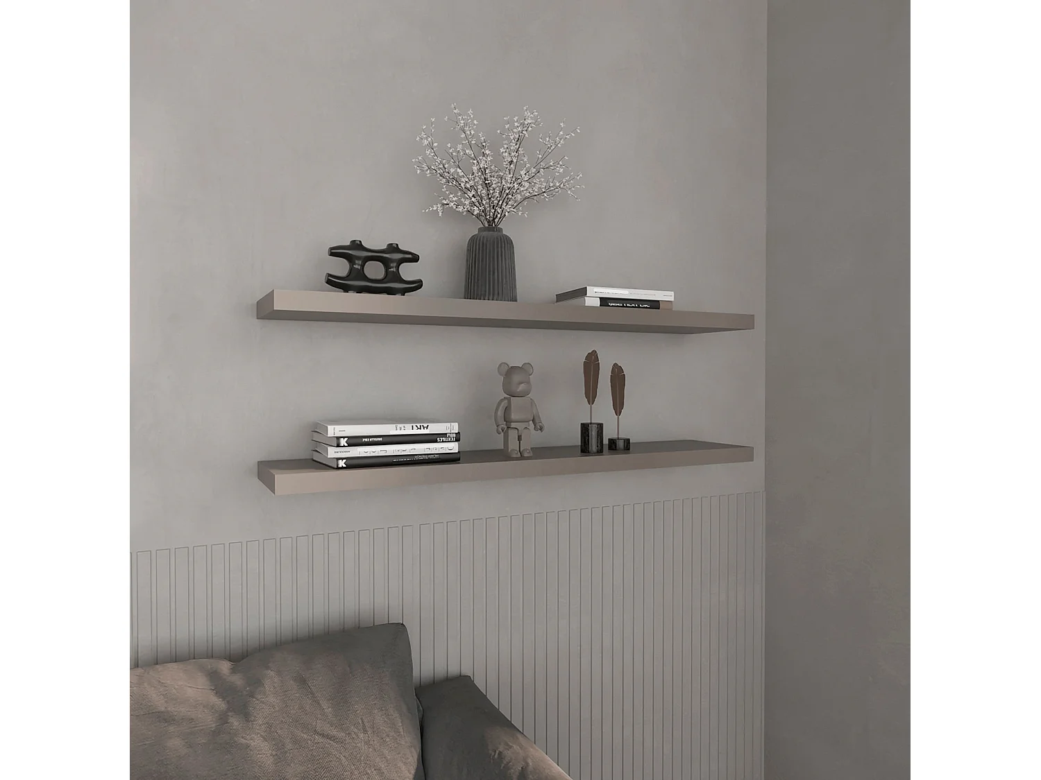 Prateleira flutuante em melamina taupe com 2 prateleiras , 3,8 cm X 120 cm X 25 cm