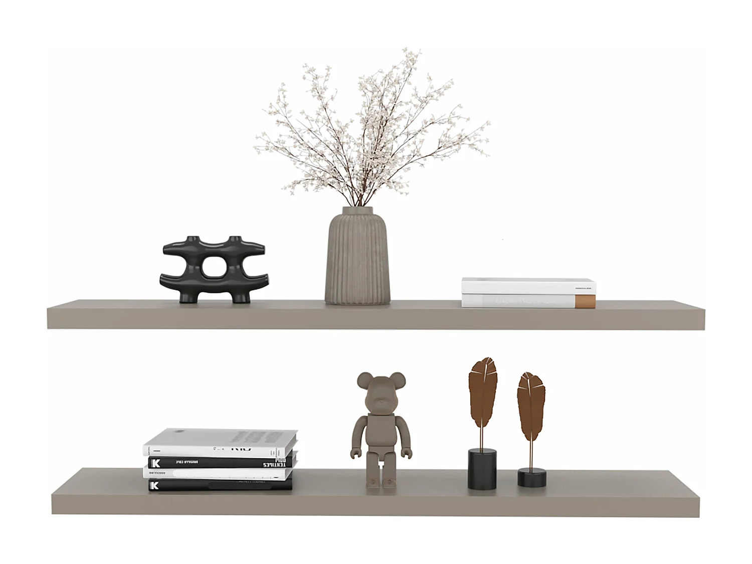 Prateleira flutuante em melamina taupe com 2 prateleiras , 3,8 cm X 120 cm X 25 cm