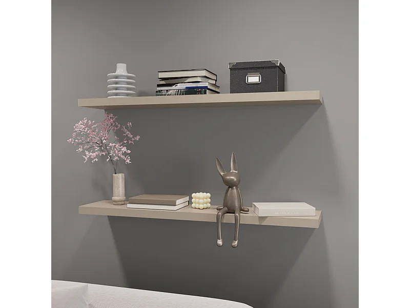 Etagère flottante en mélamine taupe avec 2 étagères , 3.8 cm X 120 cm X 25 cm