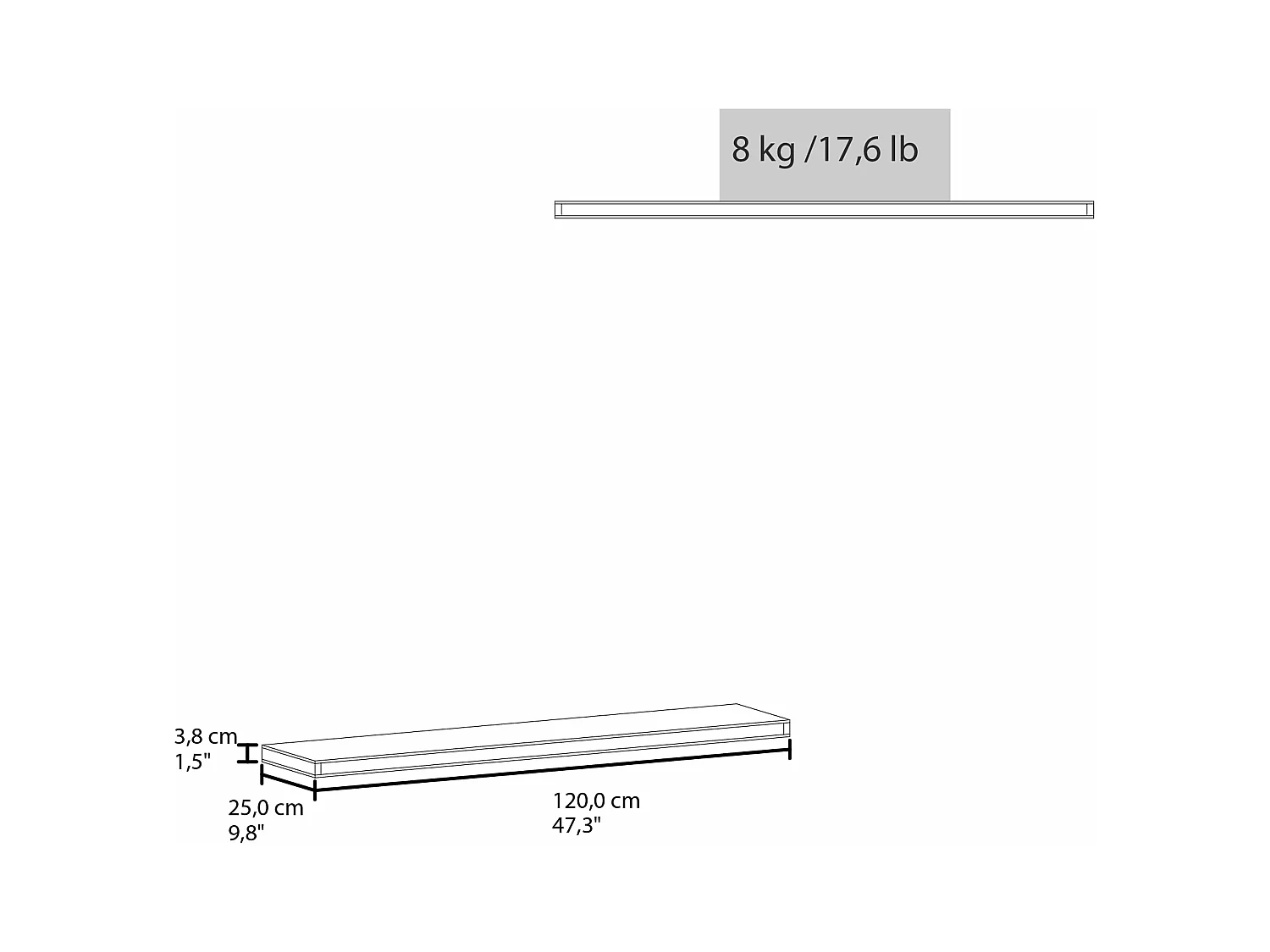 Estante flotante negro en melamina con 2 estantes , 3.8 cm  X 120 cm  X 25 cm