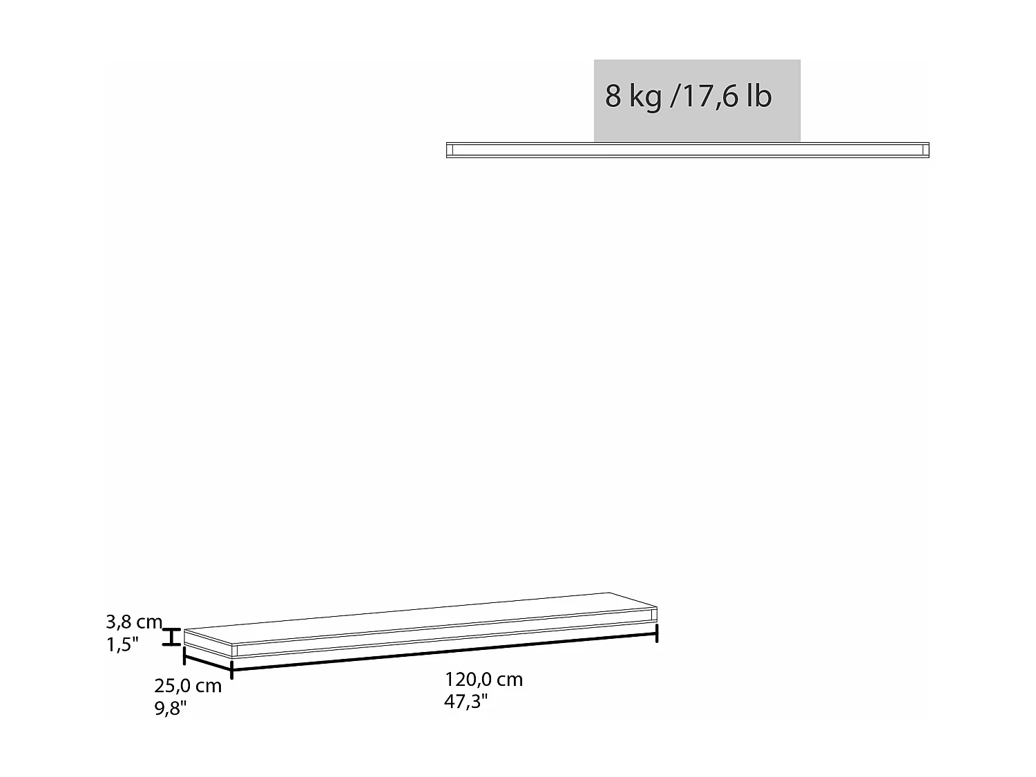 Estante flotante negro en melamina con 2 estantes , 3.8 cm  X 120 cm  X 25 cm