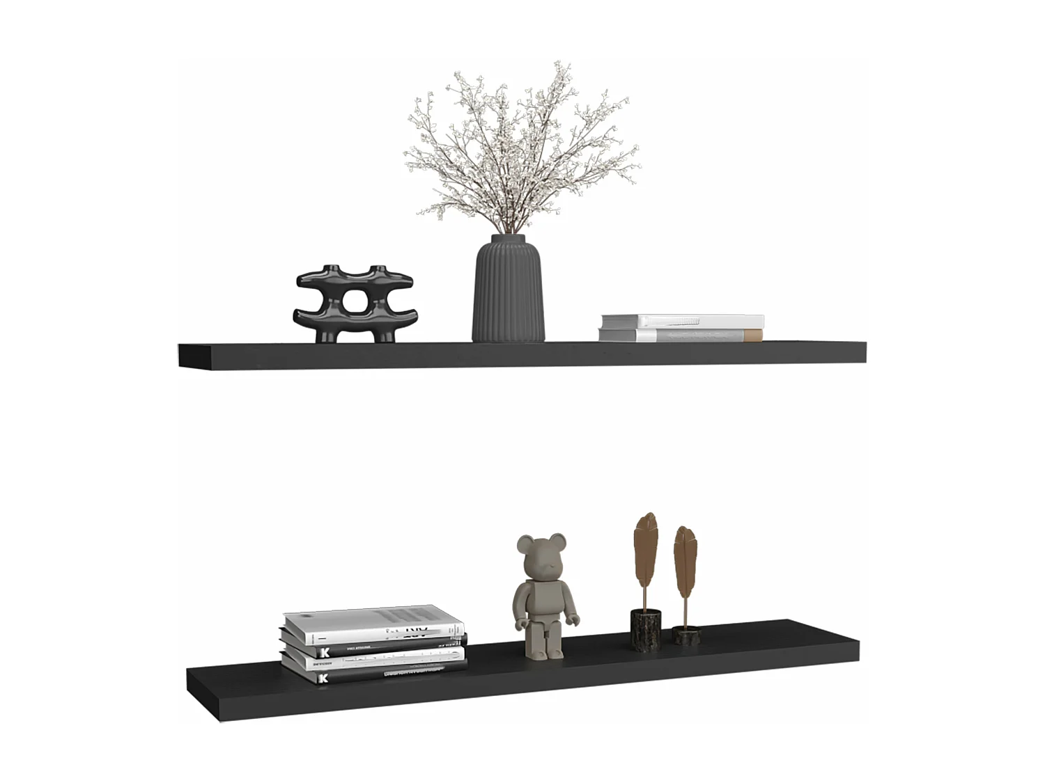 Mensola galleggiante nera in melamina con 2 ripiani, 3,8 cm X 120 cm X 25 cm