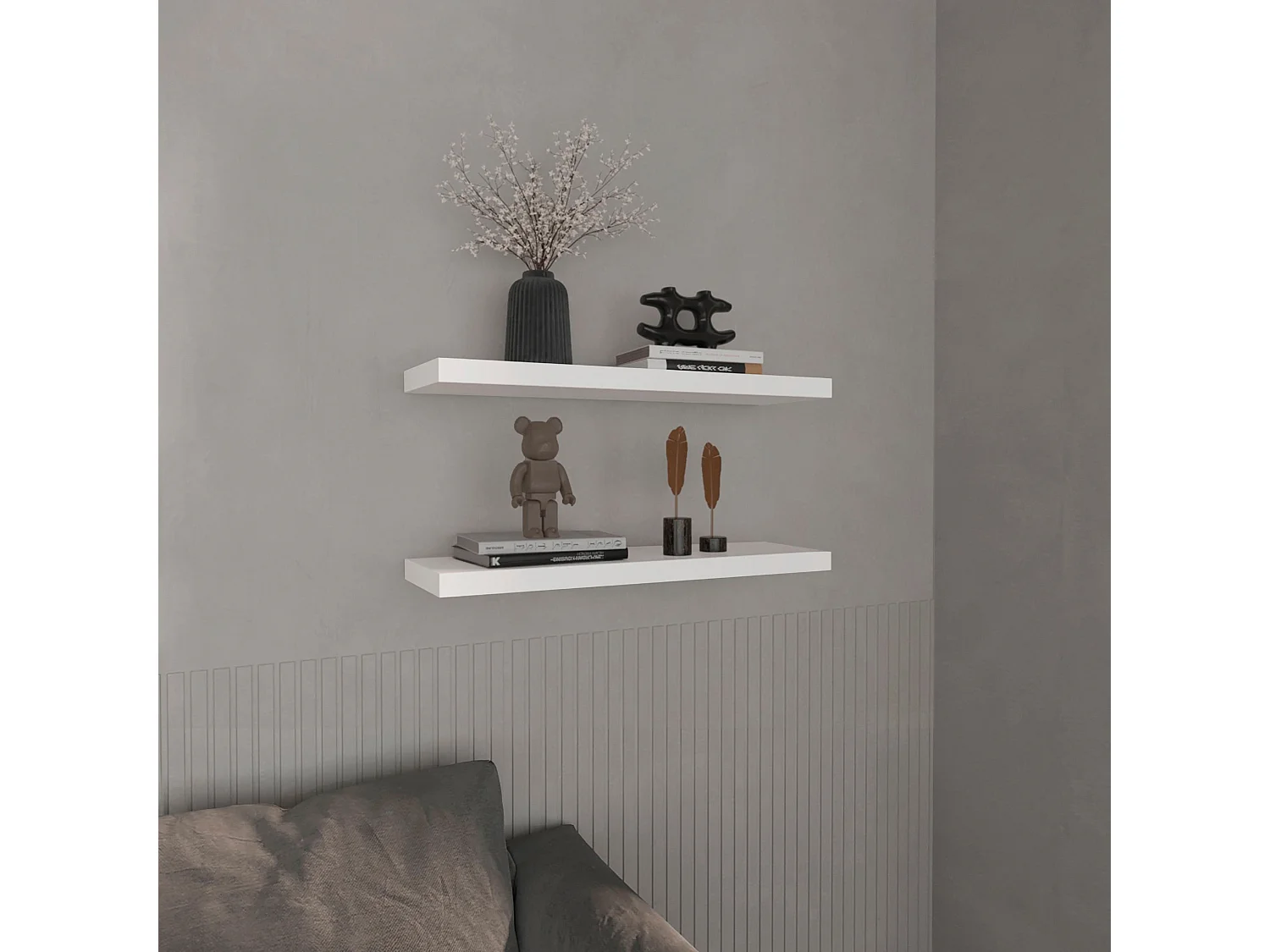Prateleira flutuante branca em melamina com 2 prateleiras, 3,8 cm X 80 cm X 25 cm