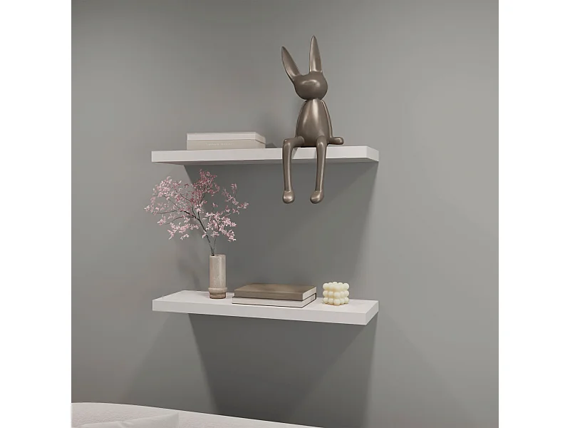 Estante flotante blanco en melamina con 2 estantes , 3.8 cm  X 80 cm  X 25 cm