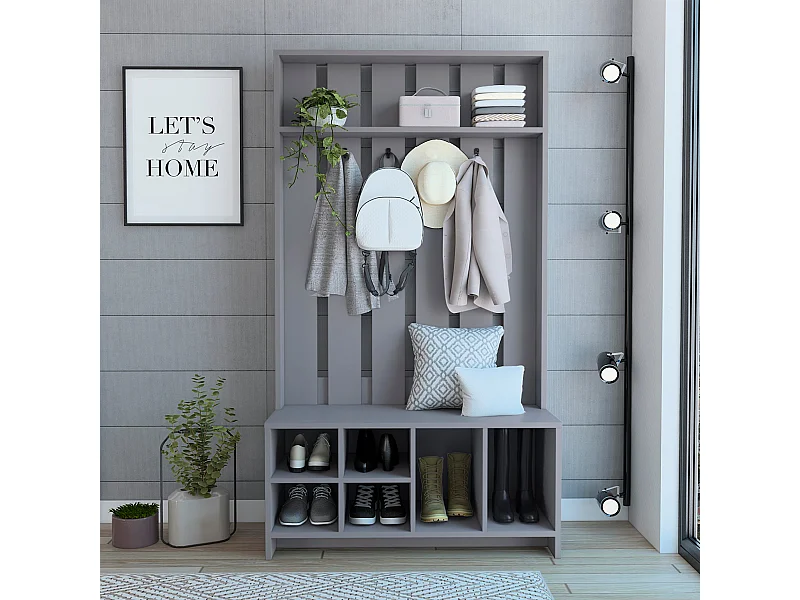 Disimpegno in melaminico tulcano con 8 ripiani e 4 ganci per appendere gli abiti , Grigio , 172,6 cm X 96,8 cm X 39,3 cm