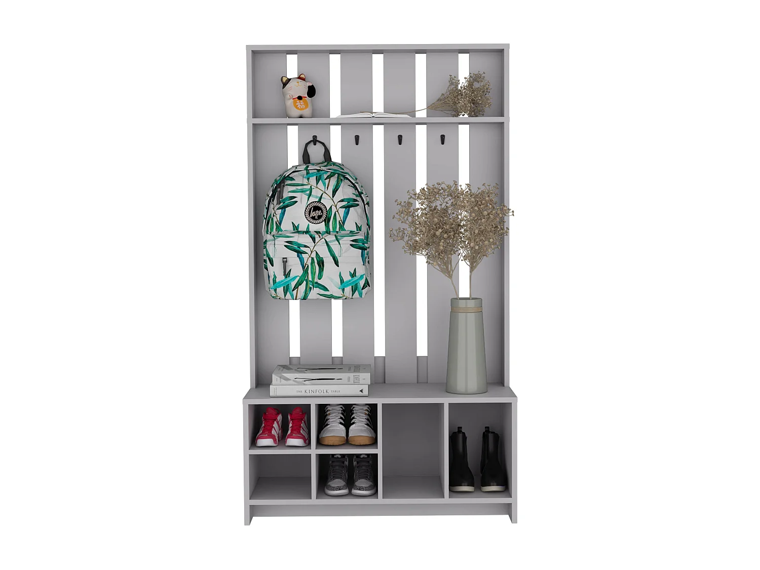 Disimpegno in melaminico tulcano con 8 ripiani e 4 ganci per appendere gli abiti , Grigio , 172,6 cm X 96,8 cm X 39,3 cm